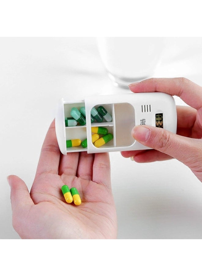 علبة حبوب محمولة مزودة بمنبه ذكي للتذكير، تحتوي على قسمين ومؤقت إلكتروني رقمي ذكي، ومنظم حبوب أسبوعي مثالي للسفر والعمل في الهواء الطلق. - Image 4